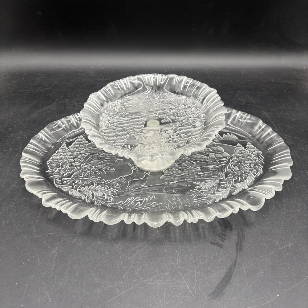 VTG Christmas Mikasa Winter Dreams Platter Holiday Classics Plus Cake Riser